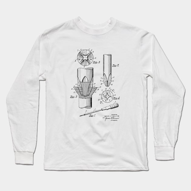 Screw Driver Vintage Patent Drawing Long Sleeve T-Shirt by TheYoungDesigns